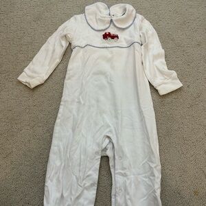 Little English Cream Romper with Red Truck
